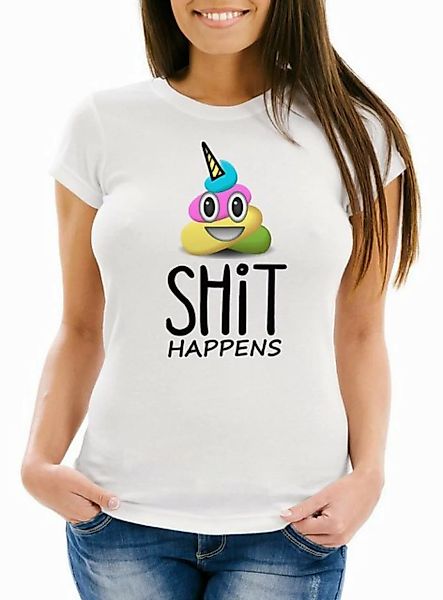 MoonWorks Print-Shirt Damen T-Shirt Shit Happens bunter Kack-Haufen Einhorn günstig online kaufen