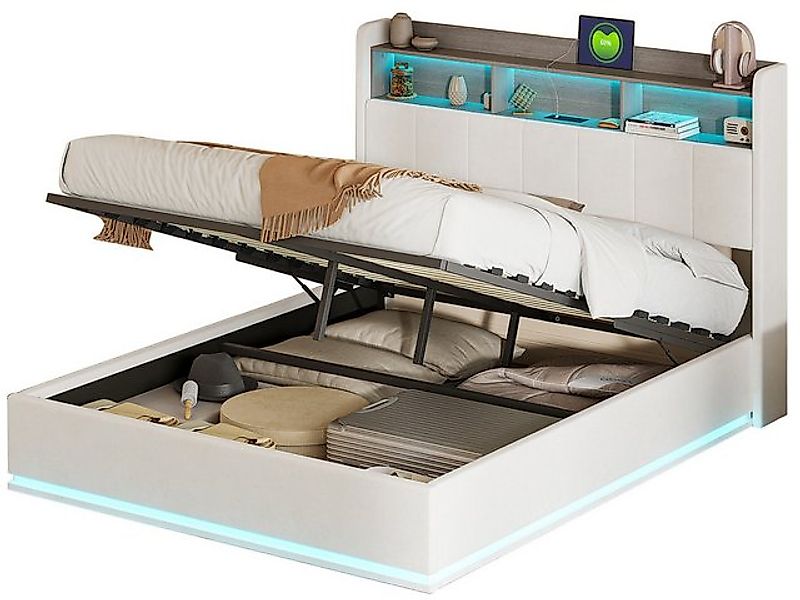 FUROKOY Stauraumbett Doppelbett Polsterbett mit Lattenrost und hydraulische günstig online kaufen