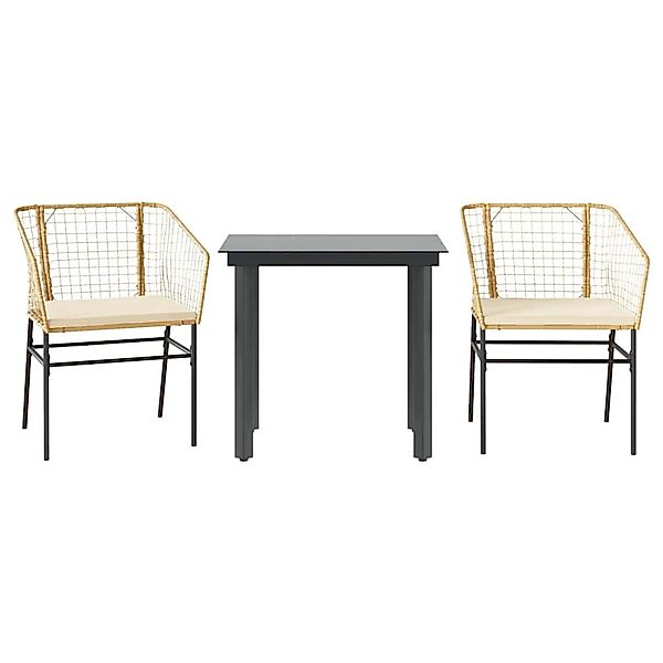 vidaXL 3-Tlg Garten-Essgruppe mit Kissen Braun Poly Rattan Glas 3334604 günstig online kaufen
