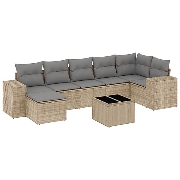 vidaXL 8-Tlg Garten-Sofagarnitur mit Kissen Beige Poly Rattan 3255226 günstig online kaufen