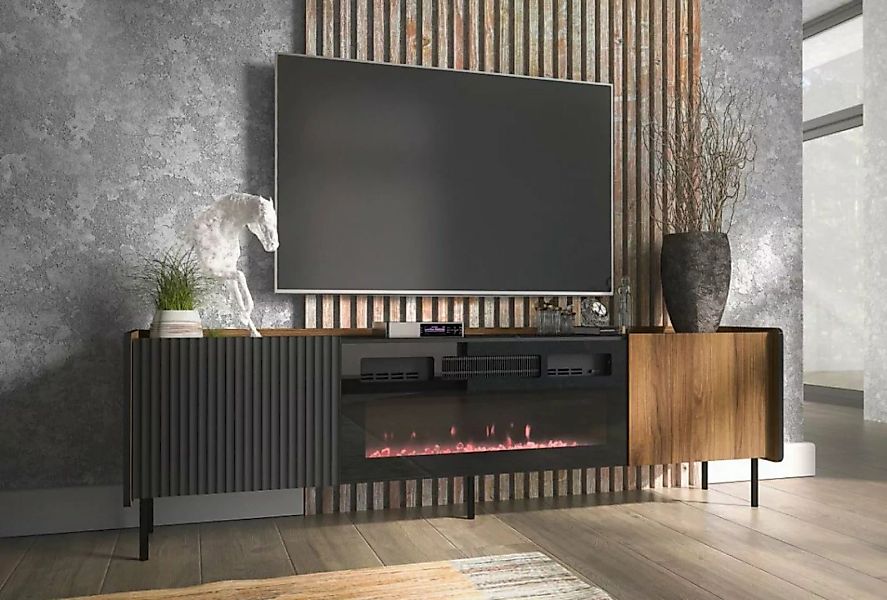 Compleo TV-Schrank zweitürig mit Elektrische Kamin COMO, Realistische LED-F günstig online kaufen