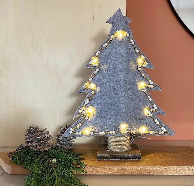LED Weihnachtsbaum Tanne Filz Grau Beleuchtung Warmweiß Timer Tischdeko 40c günstig online kaufen