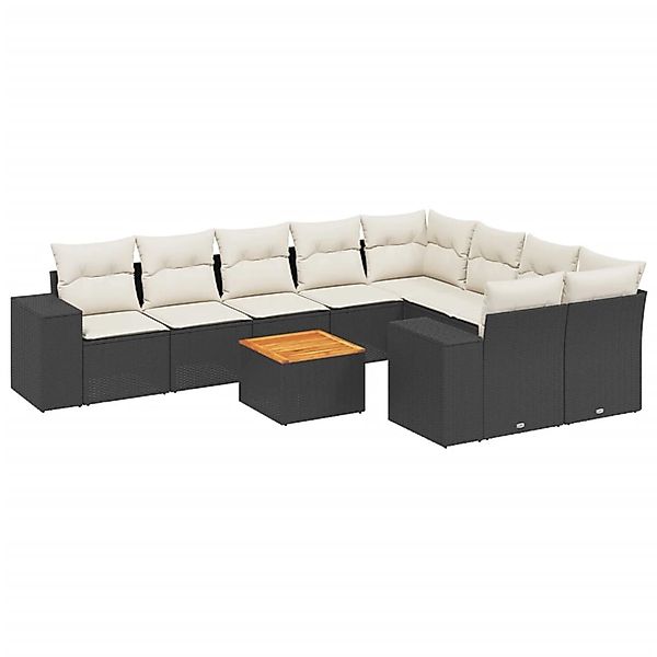 vidaXL 10-Tlg Garten-Sofagarnitur mit Kissen Schwarz Poly Rattan 3257932 günstig online kaufen