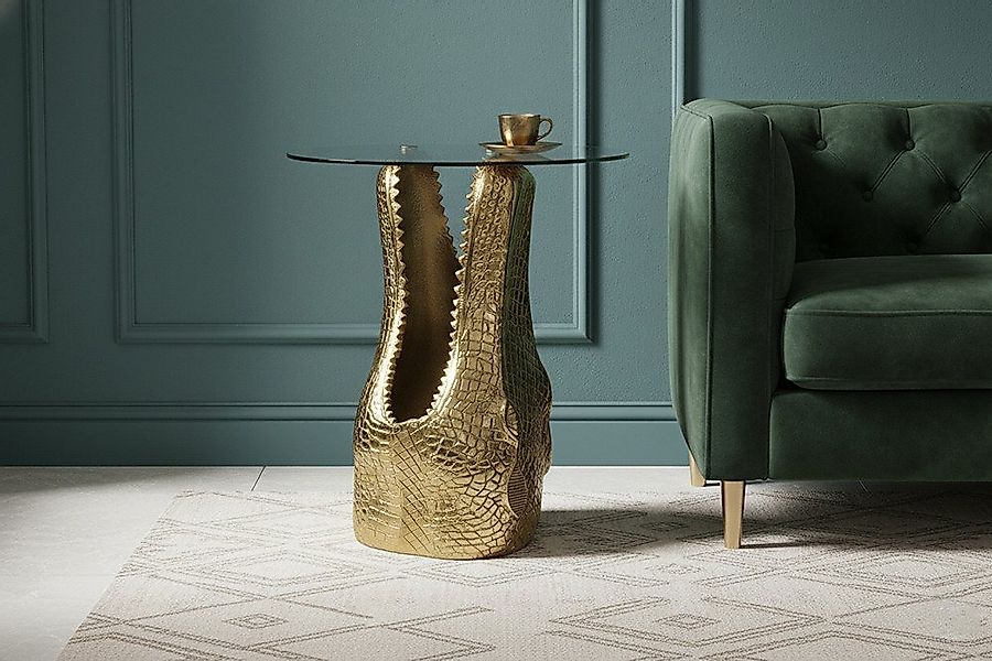 riess-ambiente Beistelltisch WILDLIFE CROCODILE 50cm gold - Glasplatte, Kro günstig online kaufen