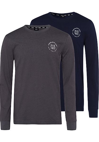 H.I.S Langarmshirt, (Packung, 2 tlg., 2er-Pack), Langarm, bedruckt, Rundhal günstig online kaufen