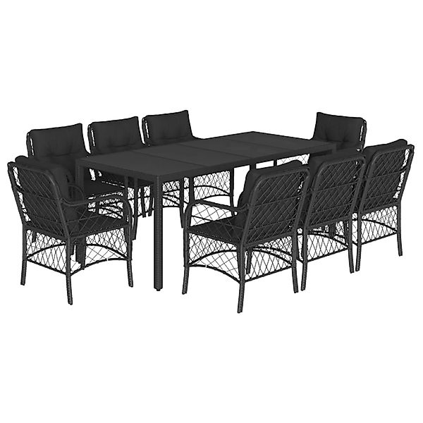 vidaXL 9-Tlg Garten-Essgruppe mit Kissen Schwarz Poly Rattan 3212029 günstig online kaufen