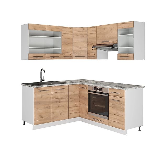 Vicco Fame-Line Eckküche Goldkraft Eiche/Weiß 160 x 60 cm ohne Arbeitsplatt günstig online kaufen