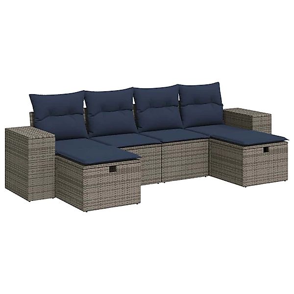 vidaXL 6-Tlg Garten-Sofagarnitur mit Kissen Grau Poly Rattan 3325727 günstig online kaufen