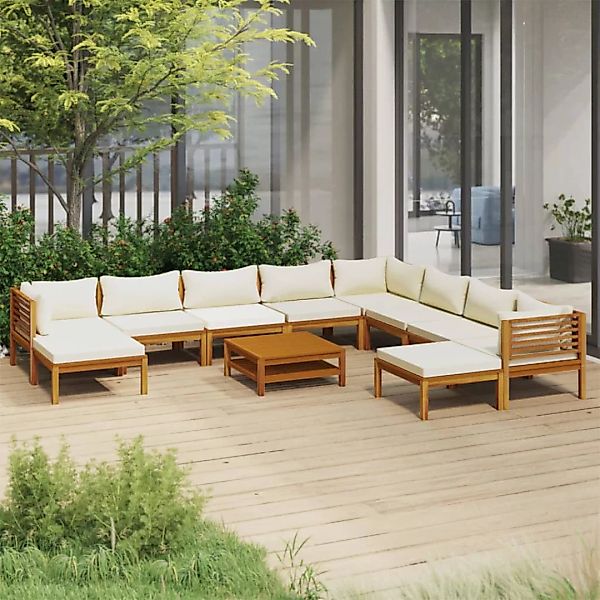 11-tlg. Garten-lounge-set Mit Creme Kissen Massivholz Akazie günstig online kaufen