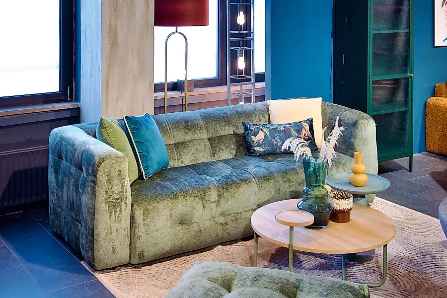 Sofa Hubba in grünem Chenillebezug mit gehefteter Polsterung günstig online kaufen
