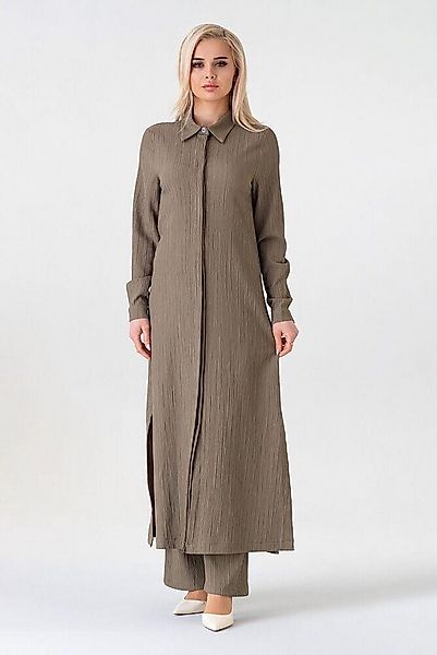 fashionshowcase Longtunika Damen Crinkle lange Tunika verdeckte Knopfleiste günstig online kaufen