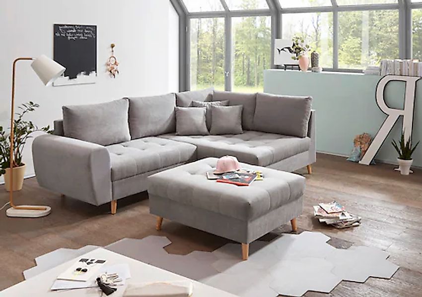ED EXCITING DESIGN Ecksofa »Alice L-Form« mit Hocker & 3 Zierkissen günstig online kaufen