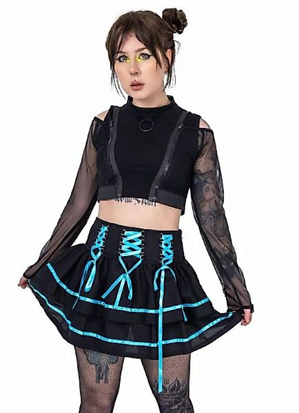 Poizen Industries Stufenrock Cyber Skirt Schwarz Blau Goth Gothic Schnürung günstig online kaufen