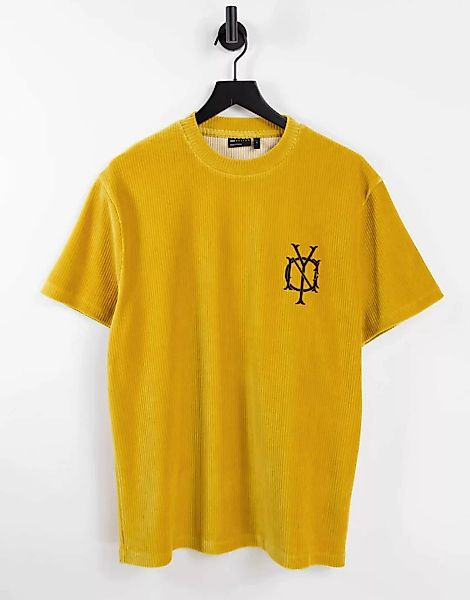 ASOS DESIGN – Locker geschnittenes T-Shirt aus geripptem Velours in Senfgel günstig online kaufen