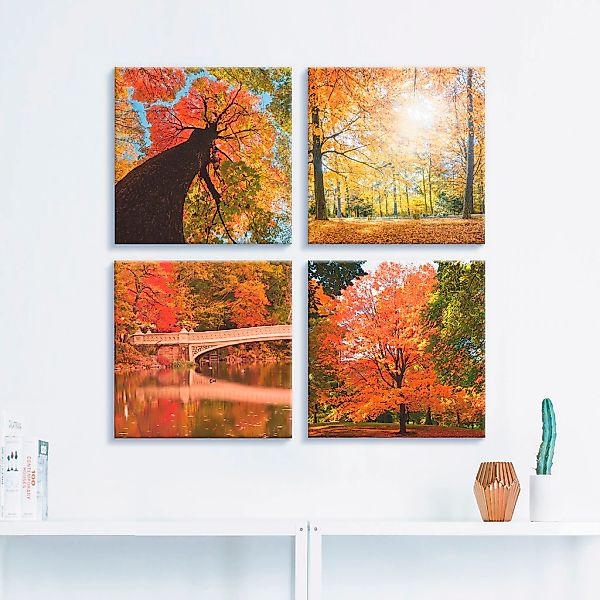 Artland Leinwandbild "Herbst Wald Panoramas", Wald, (4 St.), 4er Set, versc günstig online kaufen