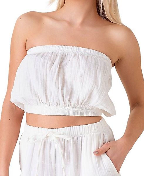 WENOR Crop-Top Trägerloses Musselin-Oberteil mit Gummizug aus 100 % Baumwol günstig online kaufen
