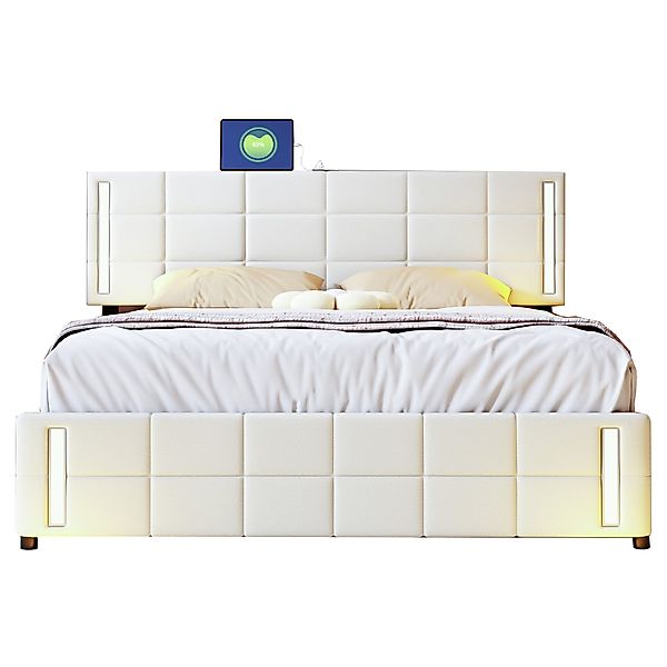 Flieks Polsterbett, LED-Beleuchtung Doppelbett mit 4 günstig online kaufen