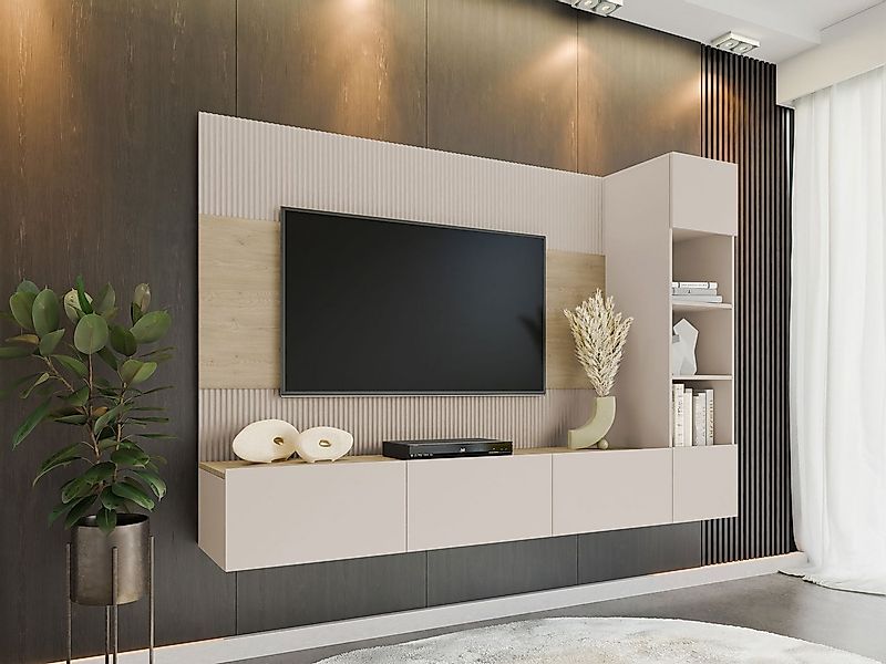 MIRJAN24 Wohnwand Deromi II, (3er-Set, TV-Lowboard, Hängeregal), Griffloses günstig online kaufen