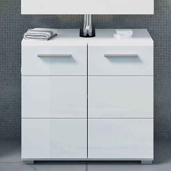 Moderner Waschtischunterbau in Weiß Hochglanz 60 cm breit günstig online kaufen