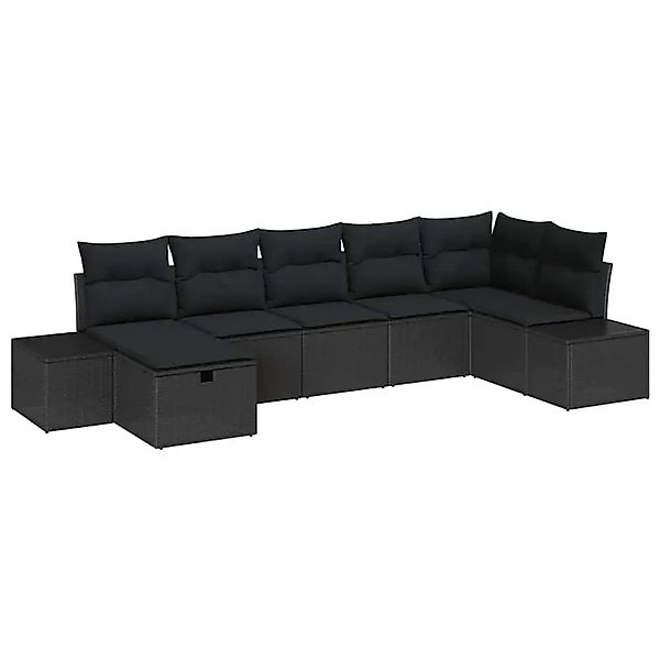vidaXL Garten-Sofa-Set mit Kissen 7-Tlg Schwarz Poly Rattan 3359402 günstig online kaufen
