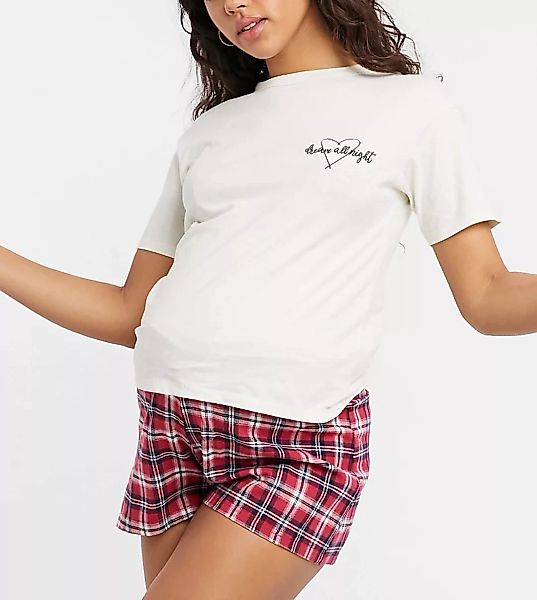 Wednesday's Girl Maternity – Pyjama-Set mit bedrucktem T-Shirt & karierten günstig online kaufen