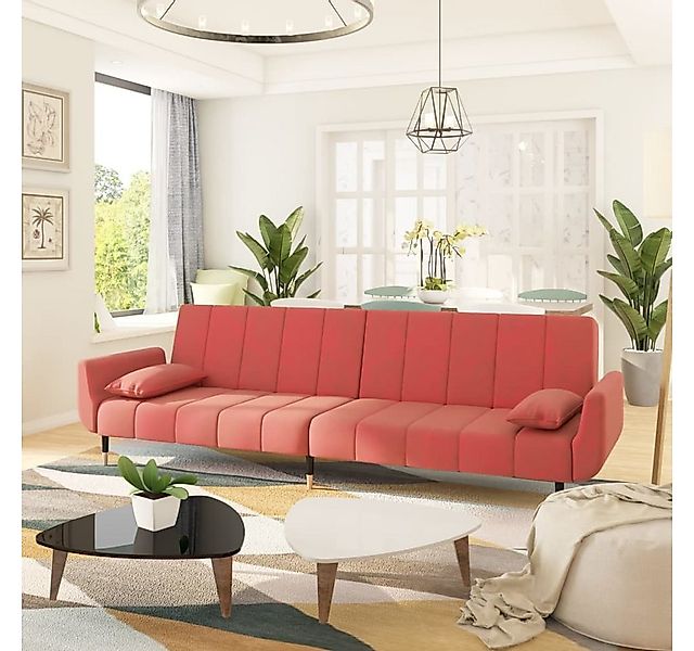 vidaXL Sofa Schlafsofa 2-Sitzer mit 2 Kissen Rosa Samt Schlafcouch Schlaffu günstig online kaufen