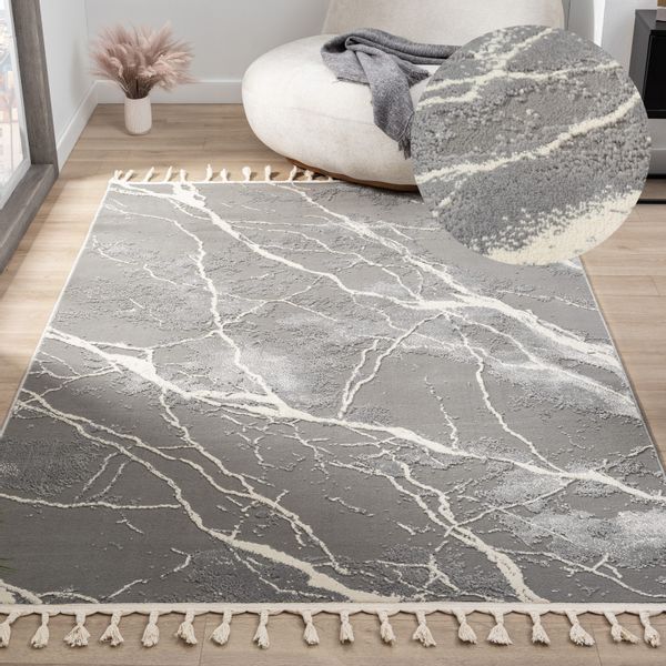 my home Teppich "Zoe, Hoch-Tief-Struktur" rechteckig 11 mm Höhe mit Fransen günstig online kaufen