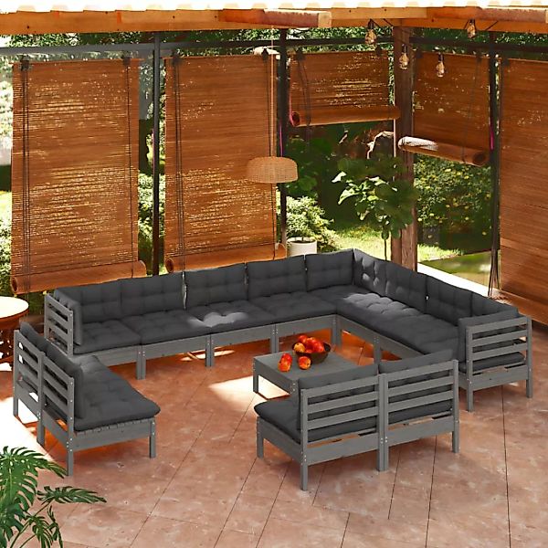 13-tlg. Garten-lounge-set Mit Kissen Grau Massivholz Kiefer günstig online kaufen