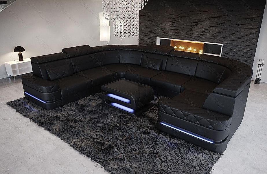 Sofa Dreams Wohnlandschaft Couch Sofa Leder Positano U Form Ledercouch, Led günstig online kaufen