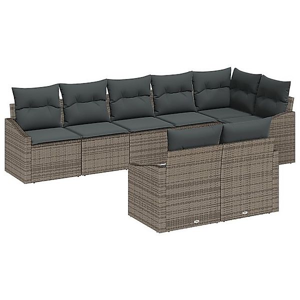 vidaXL Loungesofa 8-teiliges Garten-Esstisch-Set mit Kissen Grau Poly Ratta günstig online kaufen