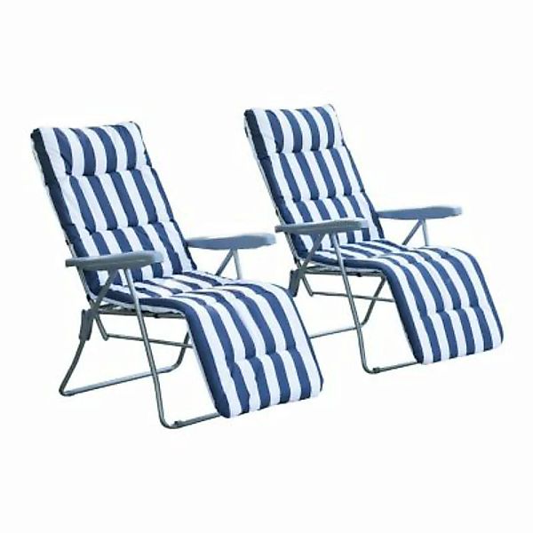 Outsunny Gartenstühle mit verstellbarer Rückenlehne und Polster blau/weiß günstig online kaufen