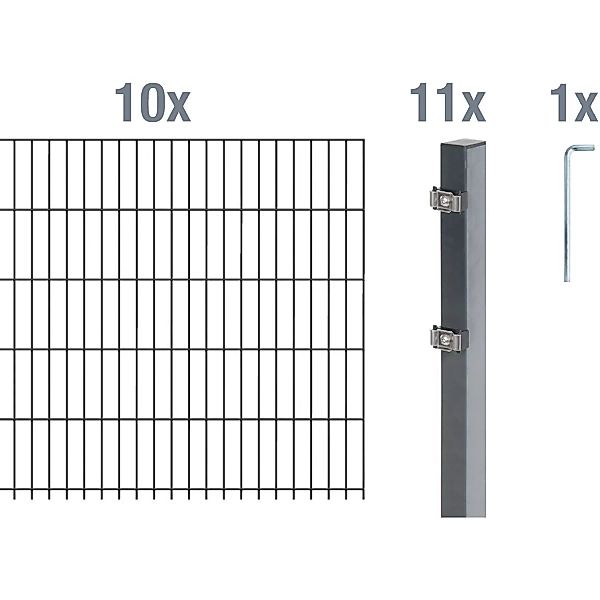 Metallzaun Grund-Set Doppelstabmatte verz. Anthrazit beschichtet 10x 2 m x günstig online kaufen