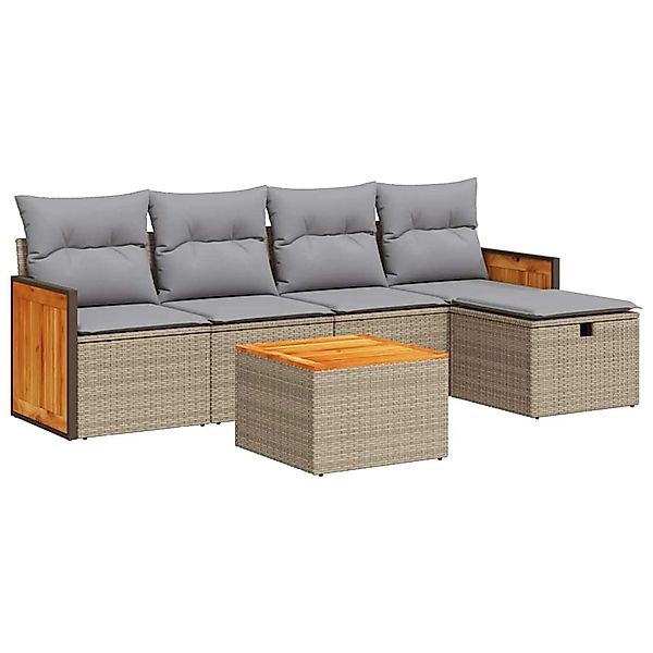 vidaXL 6-Tlg Garten-Sofagarnitur mit Kissen Beige Poly Rattan 3326021 günstig online kaufen