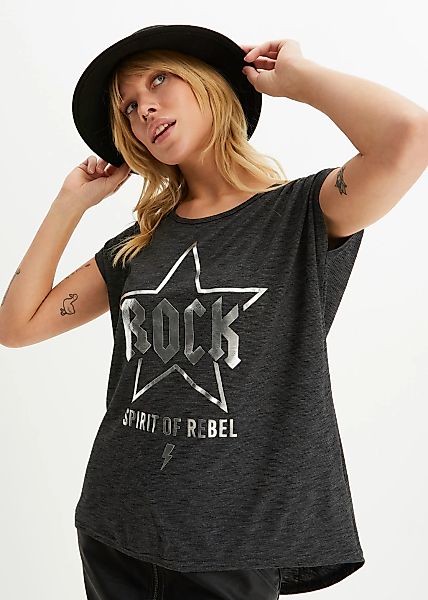 bonprix Longshirt schmale Passform, Kurzarm-Design, mit Print, aus Viskose- günstig online kaufen