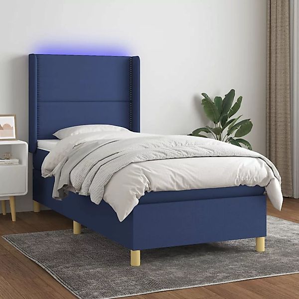 vidaXL Boxspringbett Boxspringbett mit Matratze LED Blau 80x200 cm Stoff Be günstig online kaufen