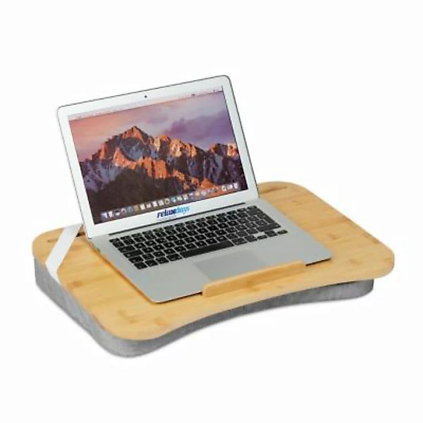 relaxdays Graues Laptopkissen mit Bambusablage grau günstig online kaufen
