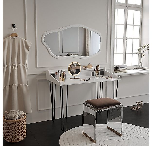 Vicco Schminktisch Sannar, Weiß/Schwarz, 110 cm mit Schubladen günstig online kaufen