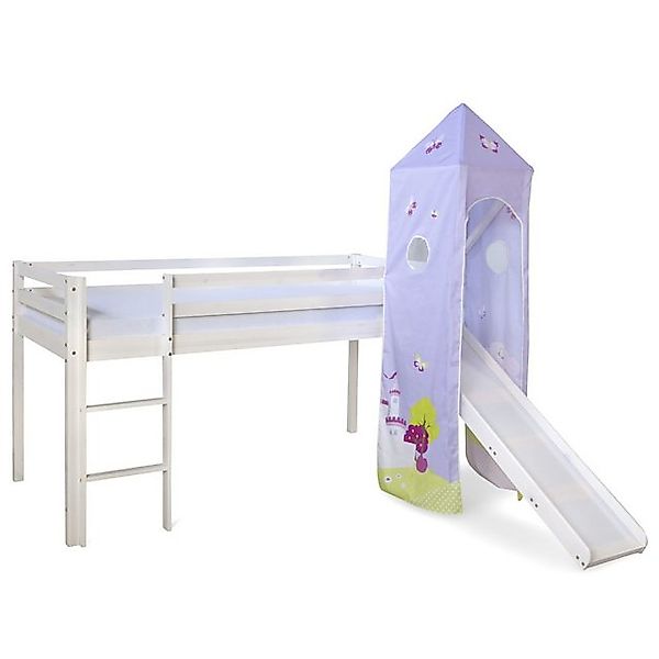 Homestyle4u Hochbett 90x200 cm Kinderbett Weiß Kiefer mit Leiter Turm Pink günstig online kaufen