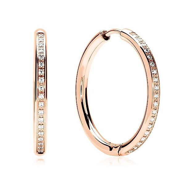 Unique Paar Creolen Edelstahl in Roségold mit Zirkonia 2,5 cm Durchmesser E günstig online kaufen