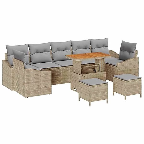 vidaXL Gartensofa-set mit Kissen mit Speicher 10-Tlg Beige Poly-Rattan 3364 günstig online kaufen