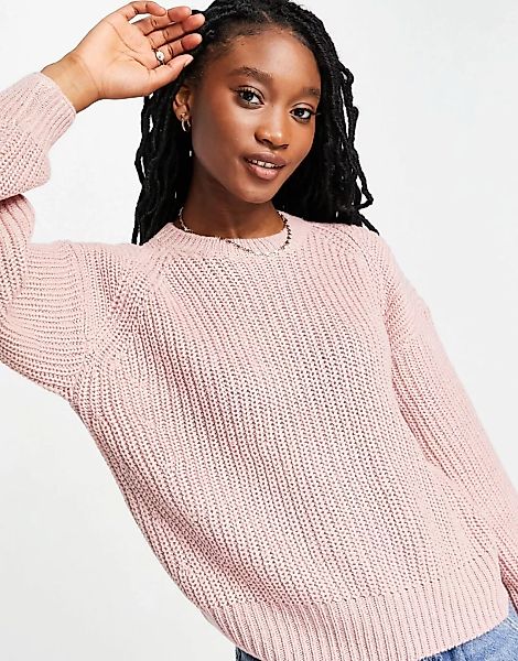 New Look – Gerippter Pullover mit Rundhalsausschnitt in Mittelrosa günstig online kaufen