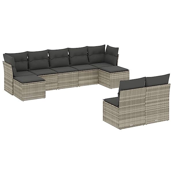 vidaXL 9-Tlg Garten-Sofagarnitur mit Kissen Hellgrau Poly Rattan 3218272 günstig online kaufen