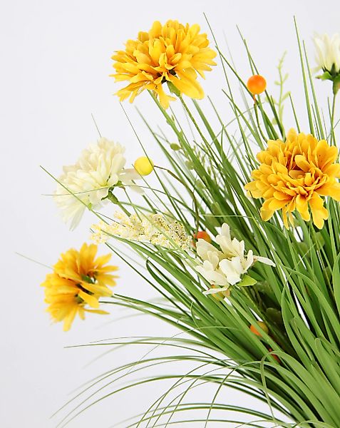 I.GE.A. Kunstgras "Grasbund mit Dahlien", Mit Blüten Margeriten Deko Grasbu günstig online kaufen
