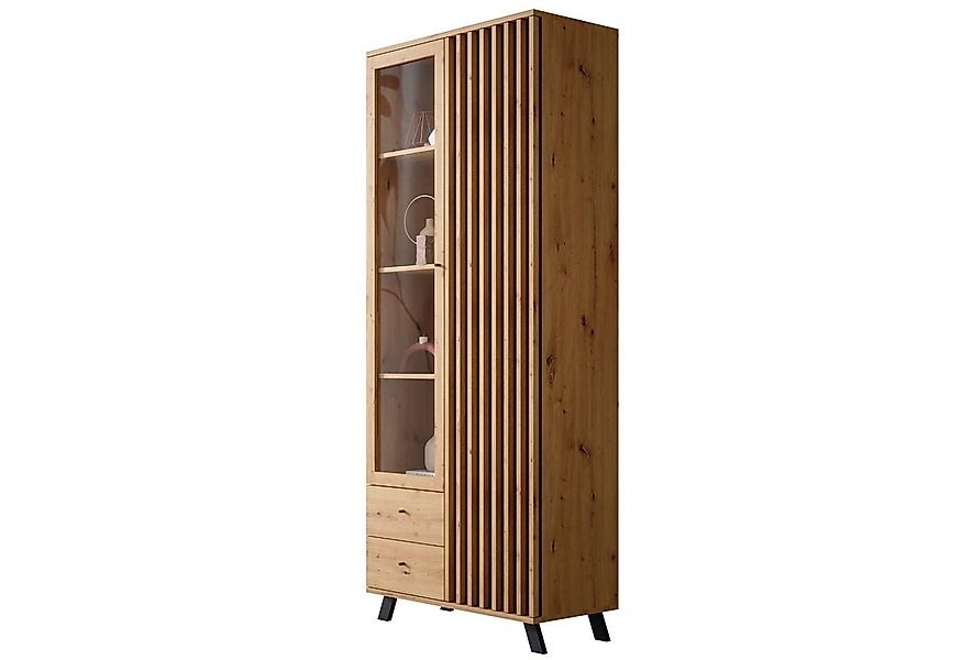 Newroom Vitrine Barea Wandpaneel Wildeiche Anthrazit Modern Vitrinenschrank günstig online kaufen