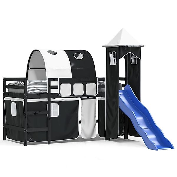vidaXL Kinderhochbett mit Turm Weiß & Schwarz 80x200 cm Kiefernholz1930113 günstig online kaufen