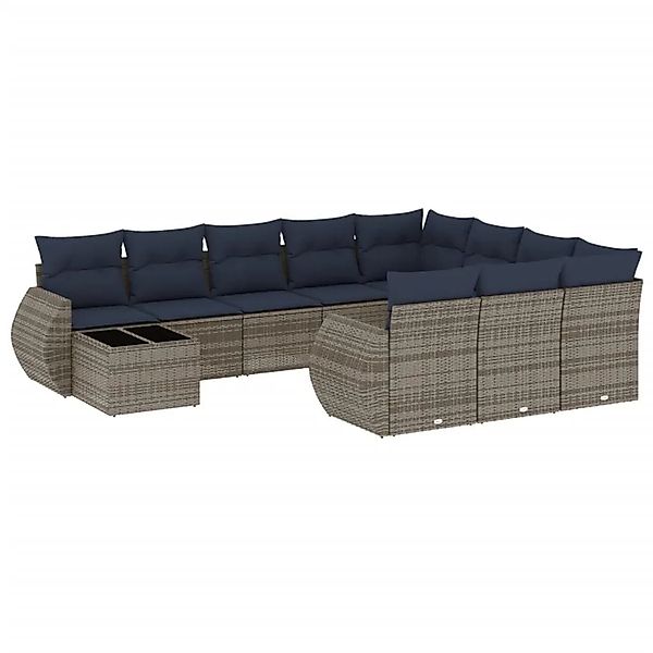 vidaXL 11-Tlg Gartensofa-Set mit Kissen Grau Polyrattan 3221930 günstig online kaufen