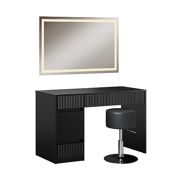 Vicco Schminktisch Omira Schwarz 120 cm mit LED-Spiegel und Hocker günstig online kaufen