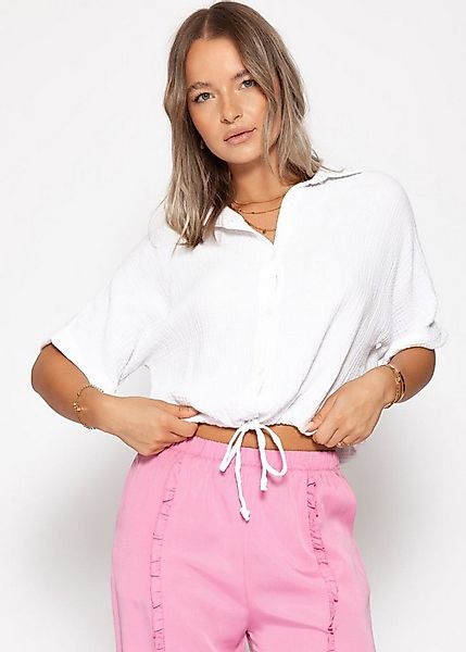 SASSYCLASSY Langarmbluse Musselin Bluse mit Zugband für Damen Cropped Baumw günstig online kaufen