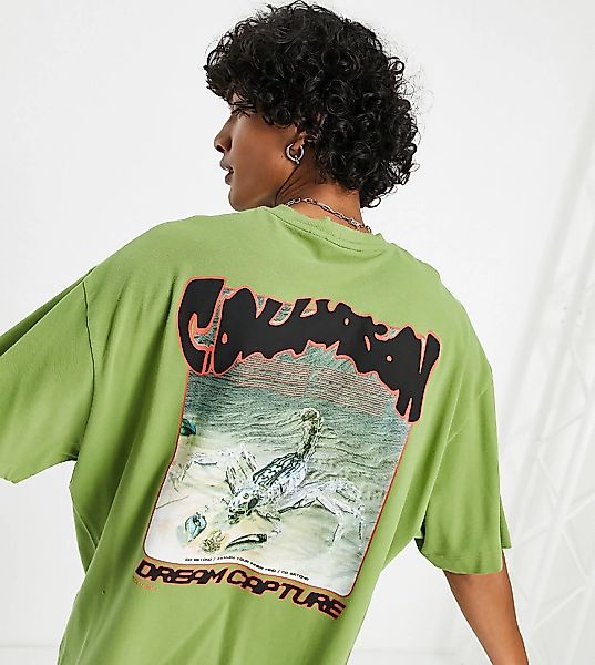 COLLUSION – Oversize-Pikee-T-Shirt mit Aufdruck und Acid-Waschung-Grün günstig online kaufen