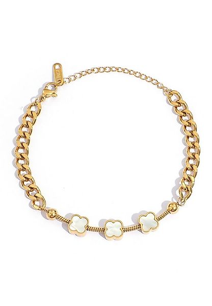 GOLDKLEIN Edelstahlarmband Blumen Perlmutt Edelstahl Panzerarmband mit Char günstig online kaufen